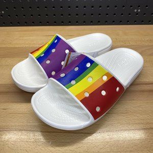 Crocs Rainbow Pride Slides Classic Stripe Iconic Comfort Men's Size 10